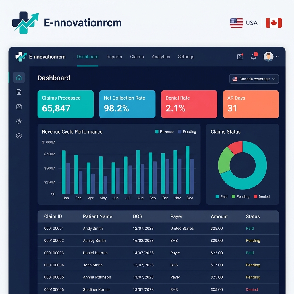 E-nnovationrcm RCM Dashboard - USA & Canada Medical Billing